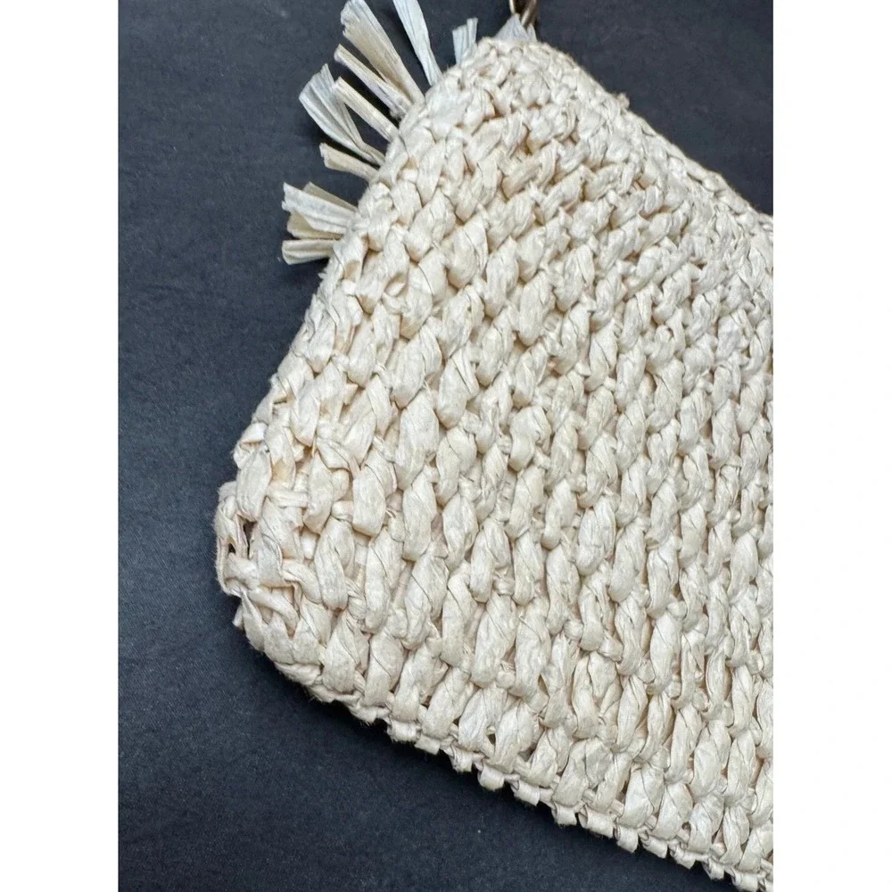 Billabong Woven Straw handBag Cream Beige Fringe Boho Summer Beach Purse